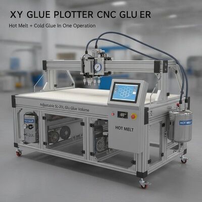 XY Glue Plotter CNC Gluer with Hot Melt And Cold Glue In One Operation, Adjustable 5L-20L Glue Volume and 1700x2500mm Working Size